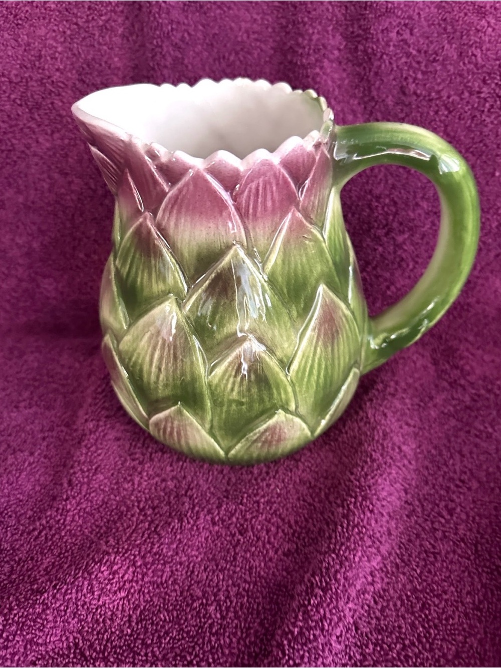 Ceramic Beverage Pitcher Handmade Artichoke Design Made In Italy